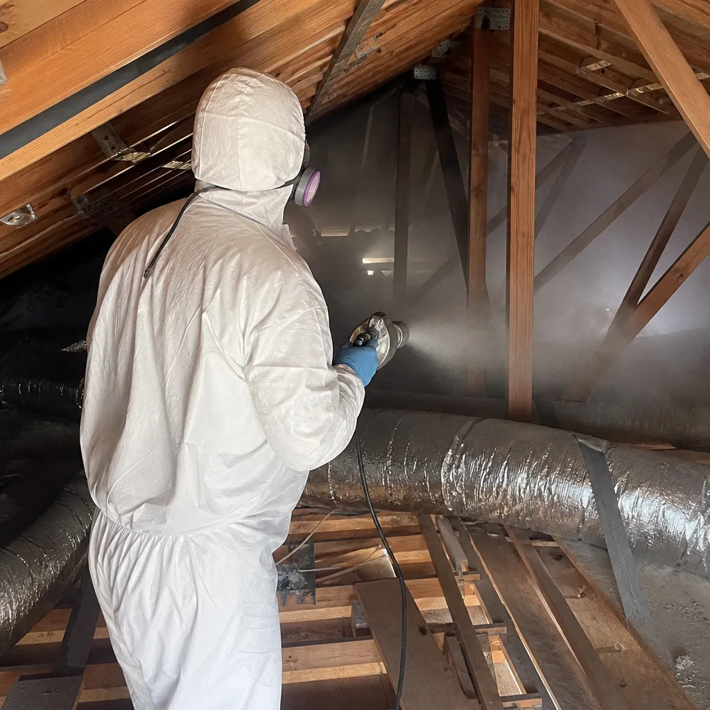 Professional technician performing attic rodent proofing and vent exclusion nationwide