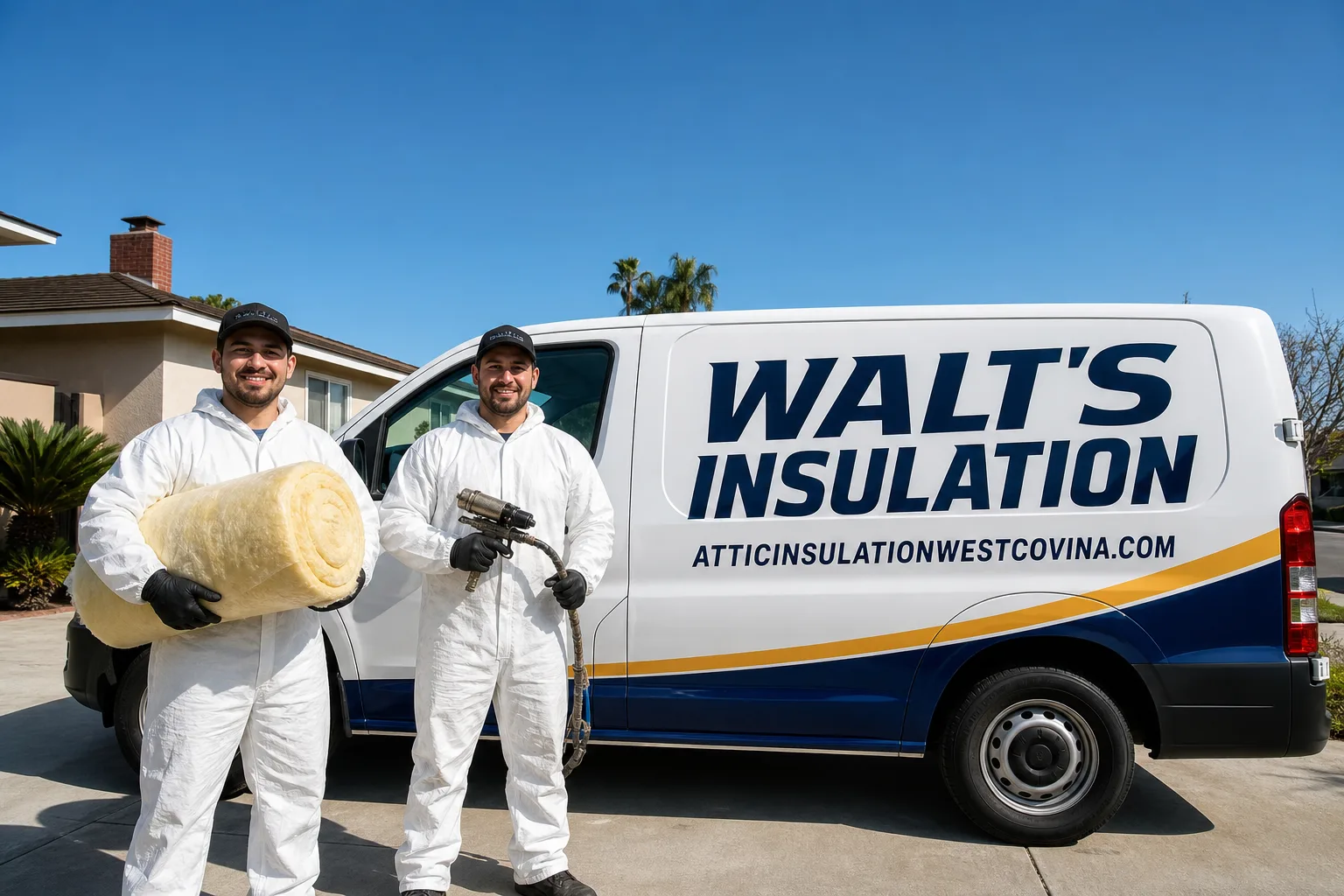 Walt's Insulation insulation service vehicle and crew in West Covina, CA